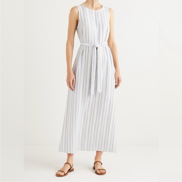 Sigrid Olsen Linen Sleeveless Stripe Maxi Dress S Blue White - Picture 1 of 8